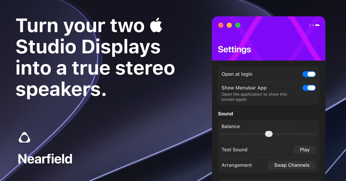 Nearfield turns two Apple Studio Displays into true stereo speakers.
